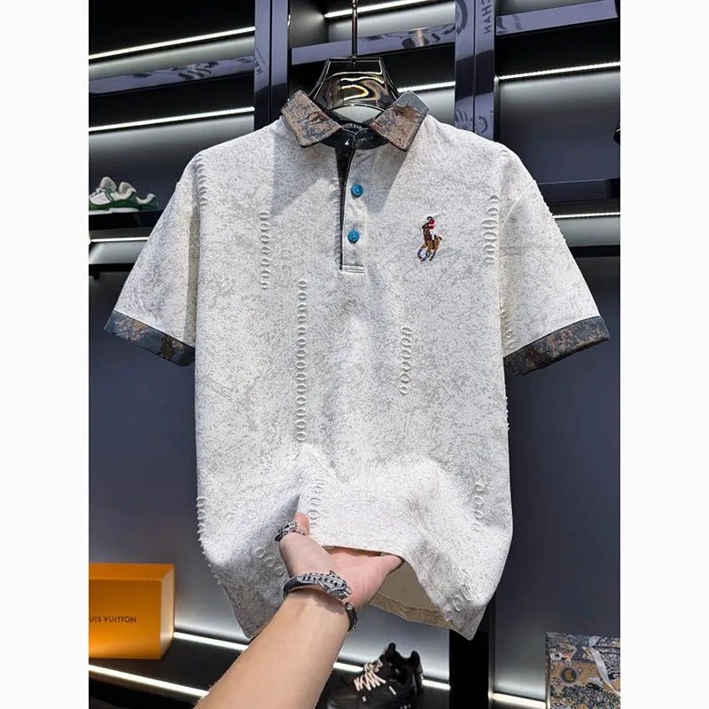 『M-4XL』夏物カジュアル刺繍入り半袖メンズポロシャツ
