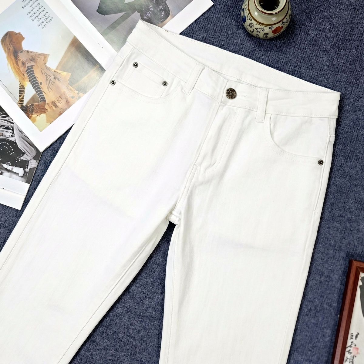 『28-38』夏物高級メンズジーンズ、ファッショナブルなストレッチスリムフィットパンツ