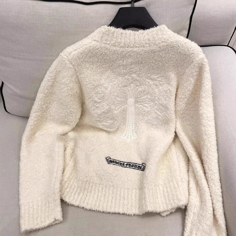 『S-2XL』ホワイト刺繍セーターカーディガンレディース秋冬ニットコート