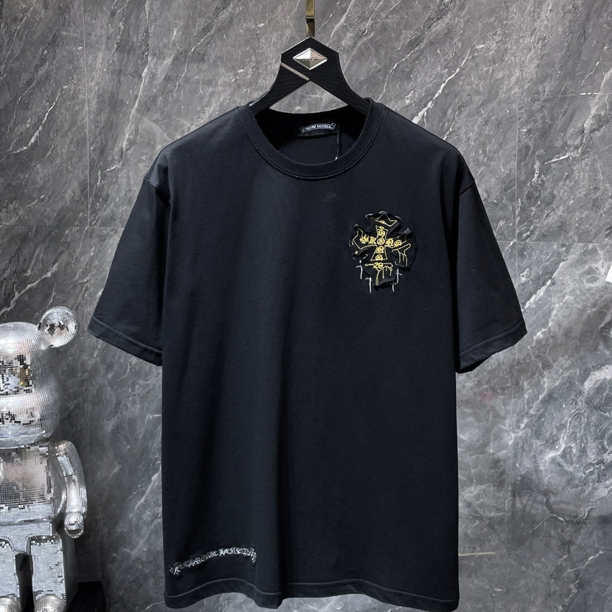 『S-XL』メンズ＆レディース 半袖 刺繍入り クルーネック カジュアル ルーズフィット シャツ