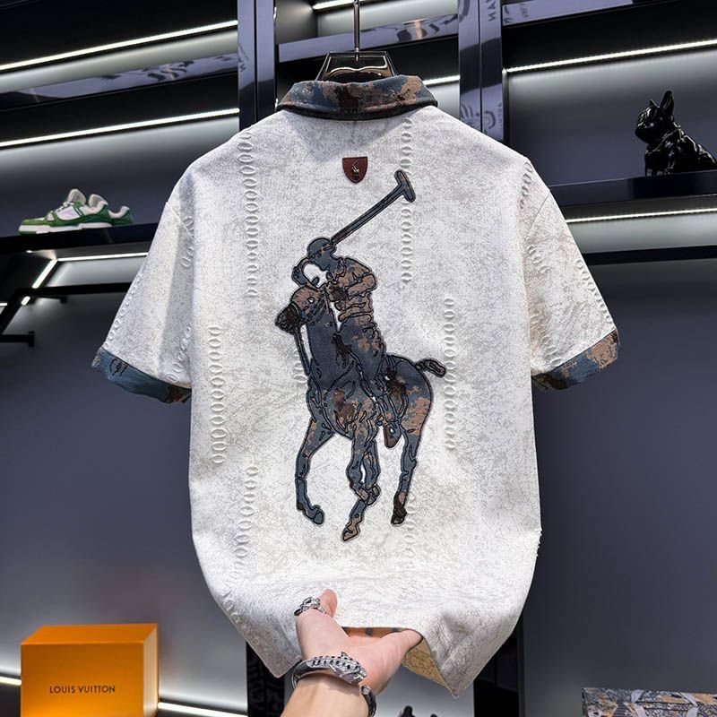 『M-4XL』夏物カジュアル刺繍入り半袖メンズポロシャツ