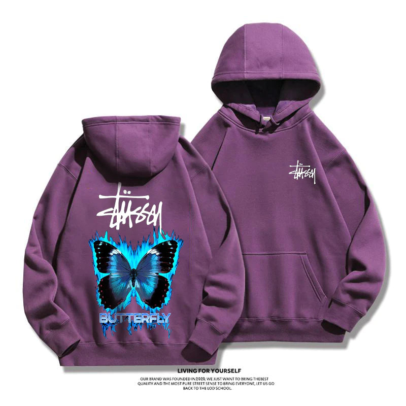 STUSSY purple butterfly hoodie