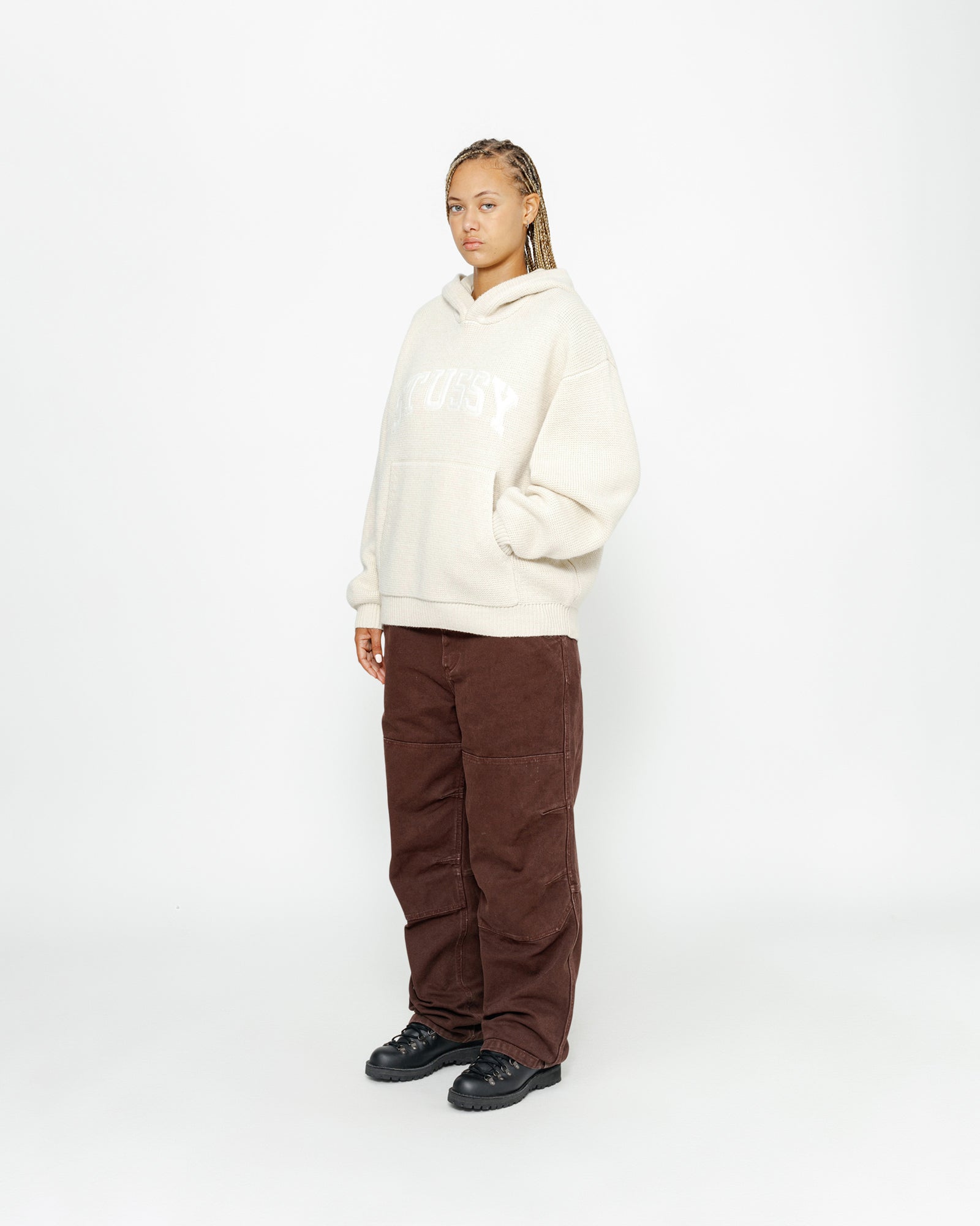 FELT PATCH KNIT HOODIE