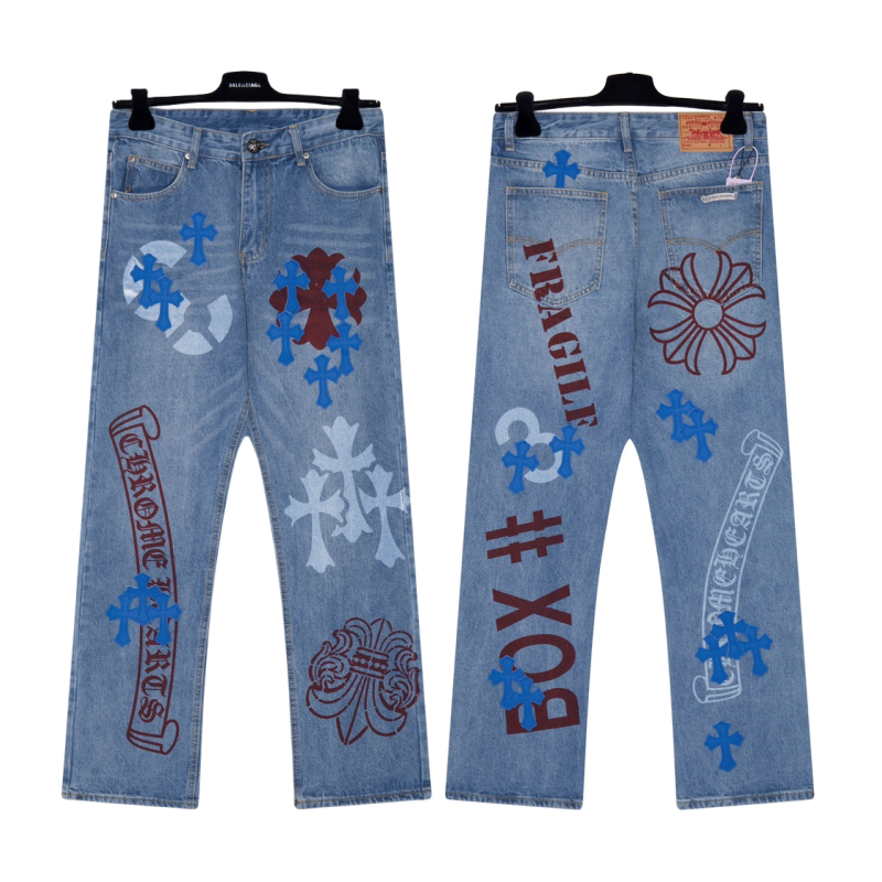 【Chrome Hearts】クロムハーツ 激レア ブルークロスパッチ スプレーペイントジーンズ