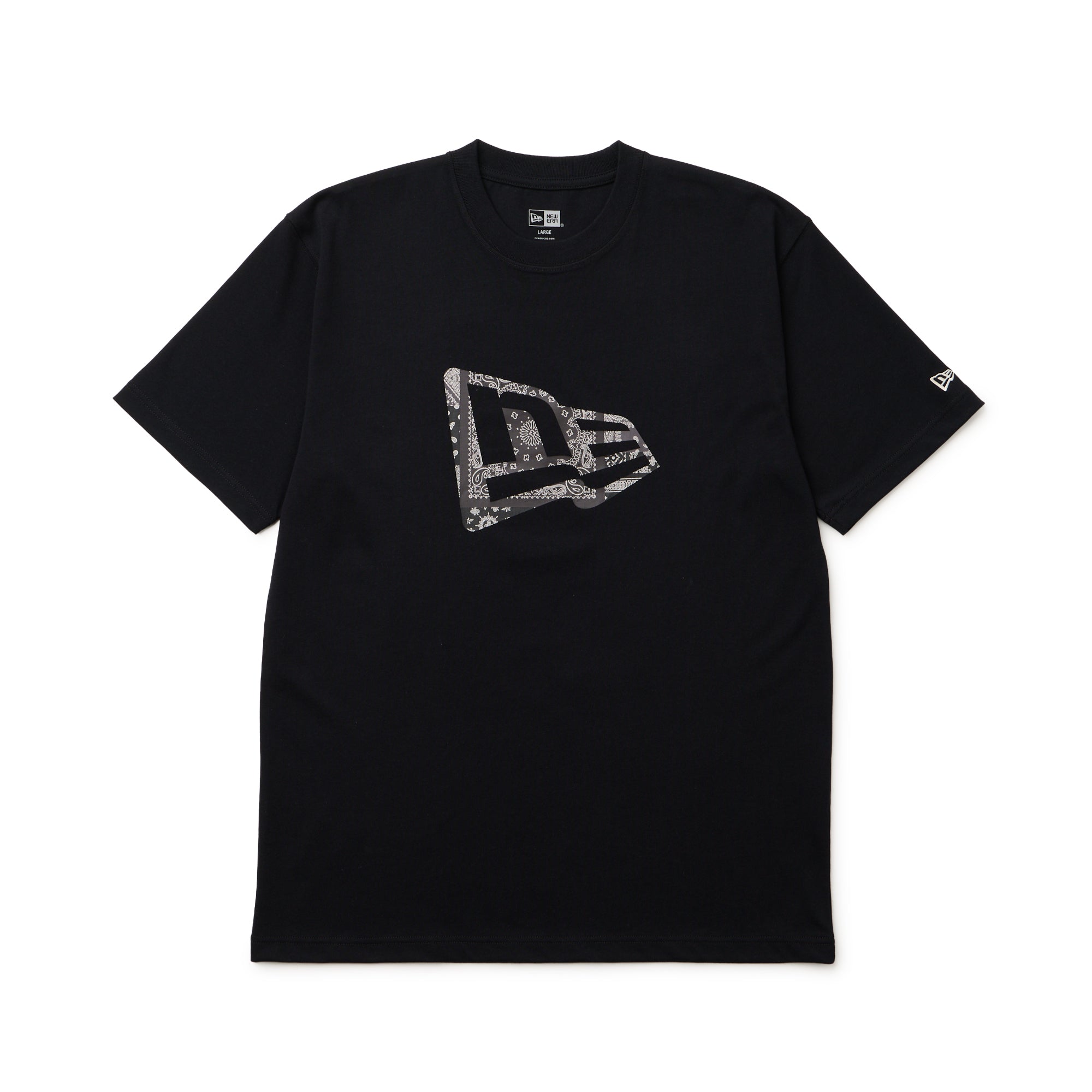 半袖 コットン Tシャツ Oriental Paisley フラッグロゴ ブラック
