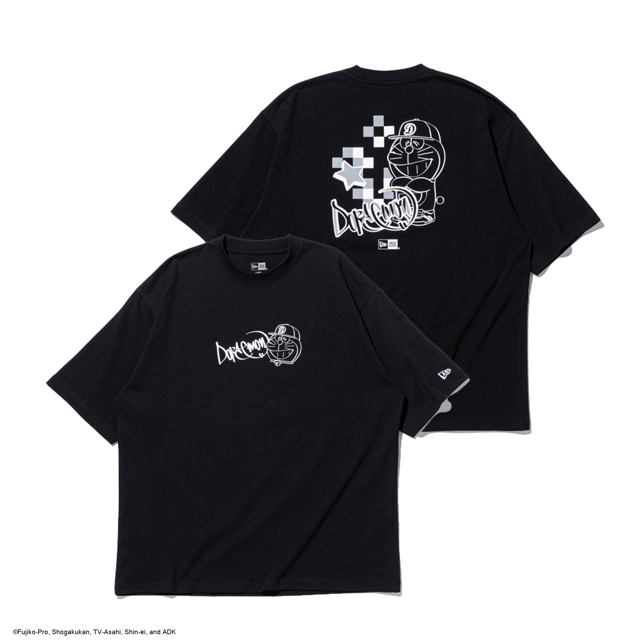 半袖 オーバーサイズド コットン Tシャツ ドラえもん グラフィティ ブラック