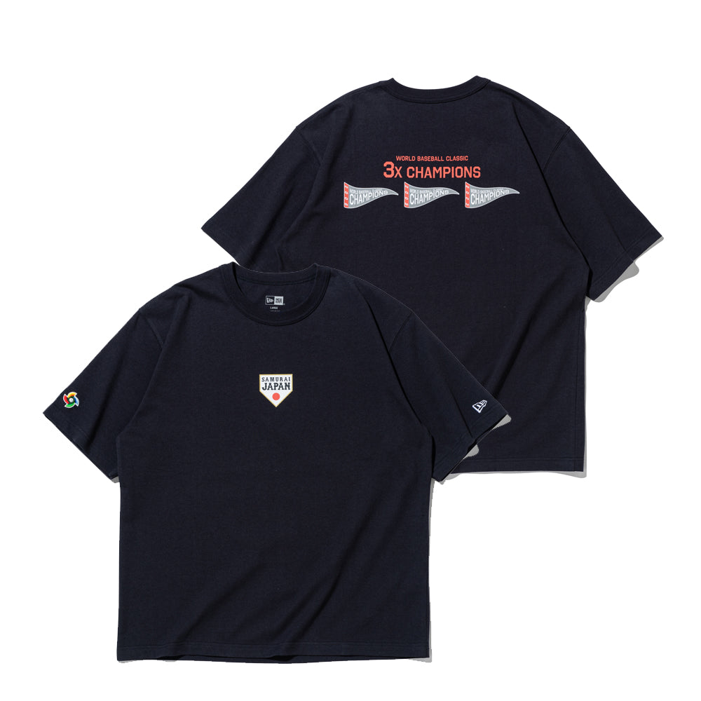 半袖 ウォッシュドコットン Tシャツ World Baseball Classic SAMURAI フラッグロゴ ネイビー