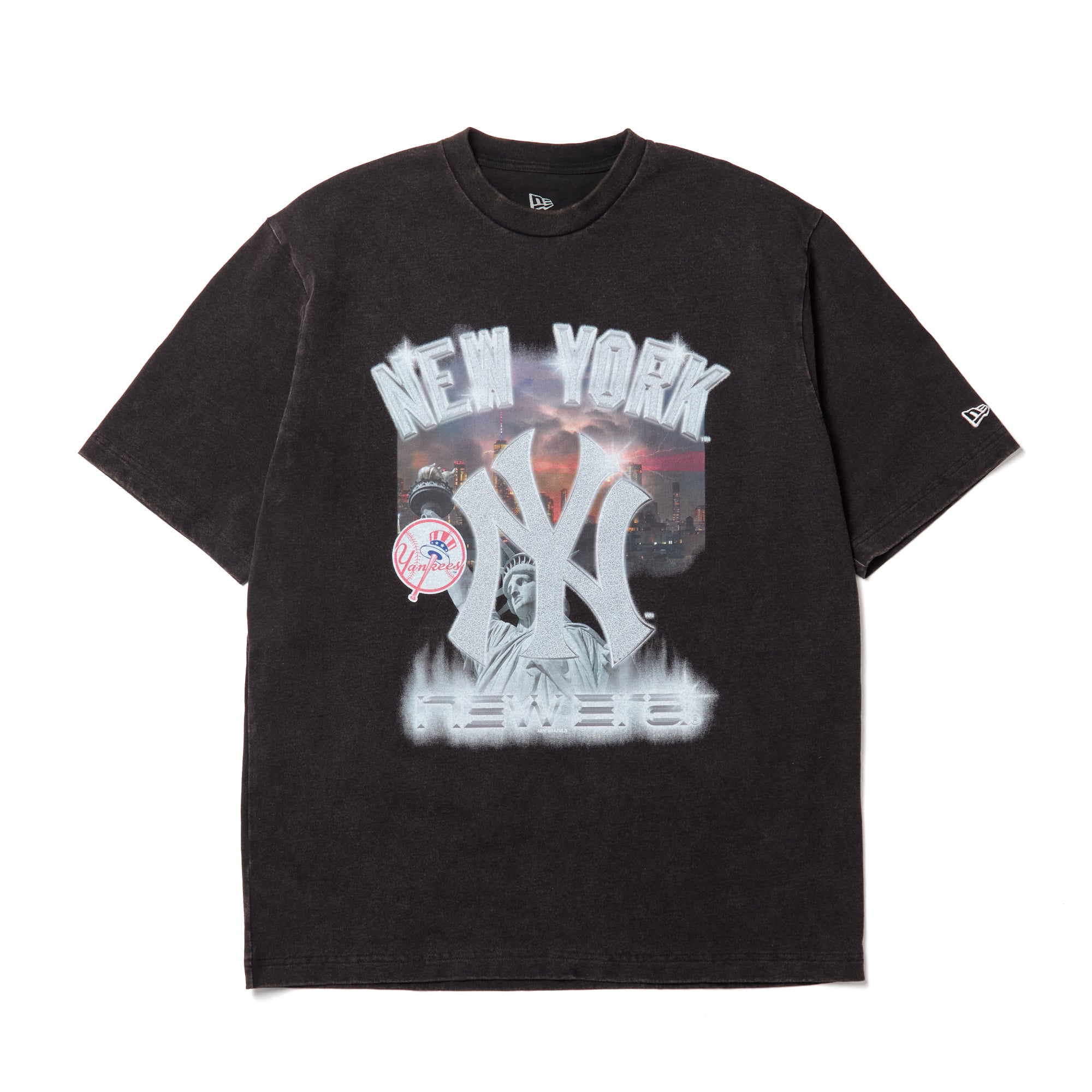 半袖 ウォッシュドコットン Tシャツ Flame ニューヨーク・ヤンキース ブラック