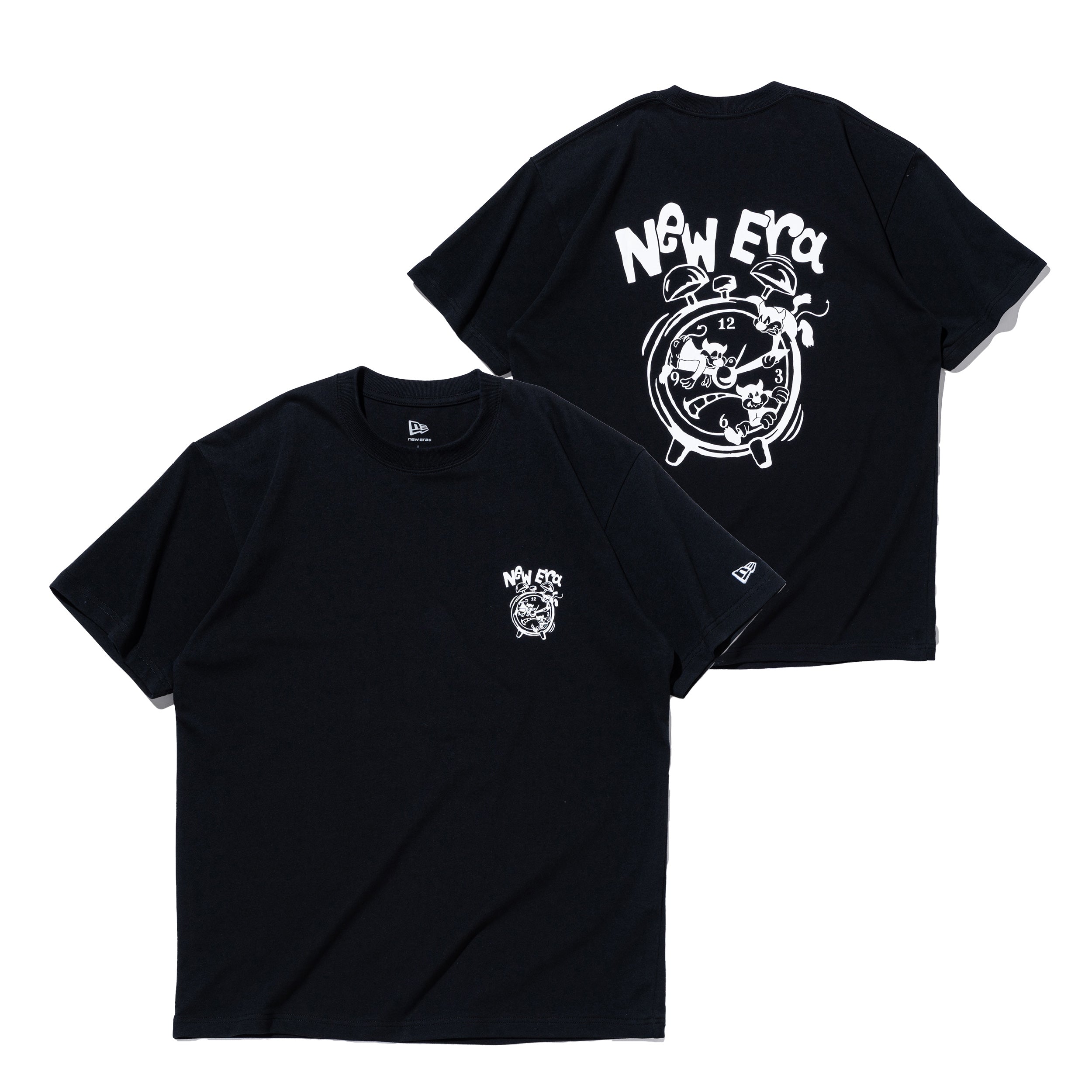 半袖 コットン Tシャツ Clock ブラック