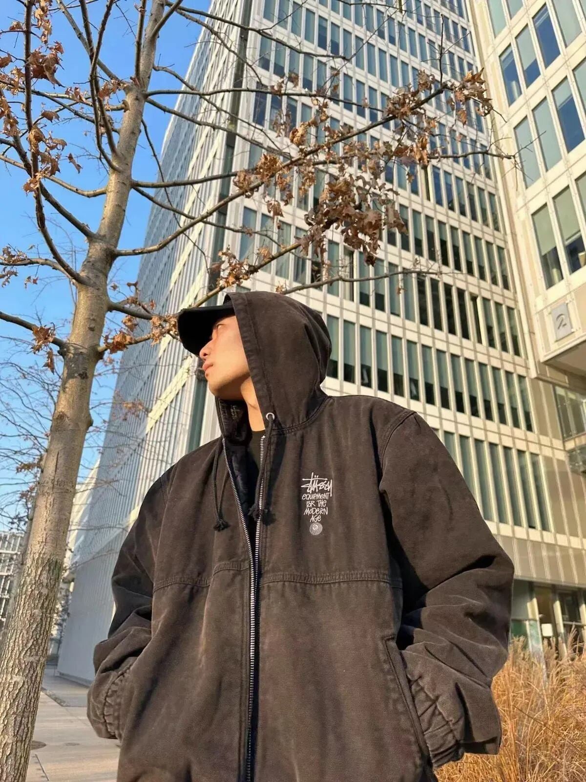 STUSSY帆布保温作業ジャケット綿版ツアー22AW CANVASINSULATED WORK JACKET帆布絶縁水洗いジャケット綿服綿聯帽ジッパーコート男女秋冬