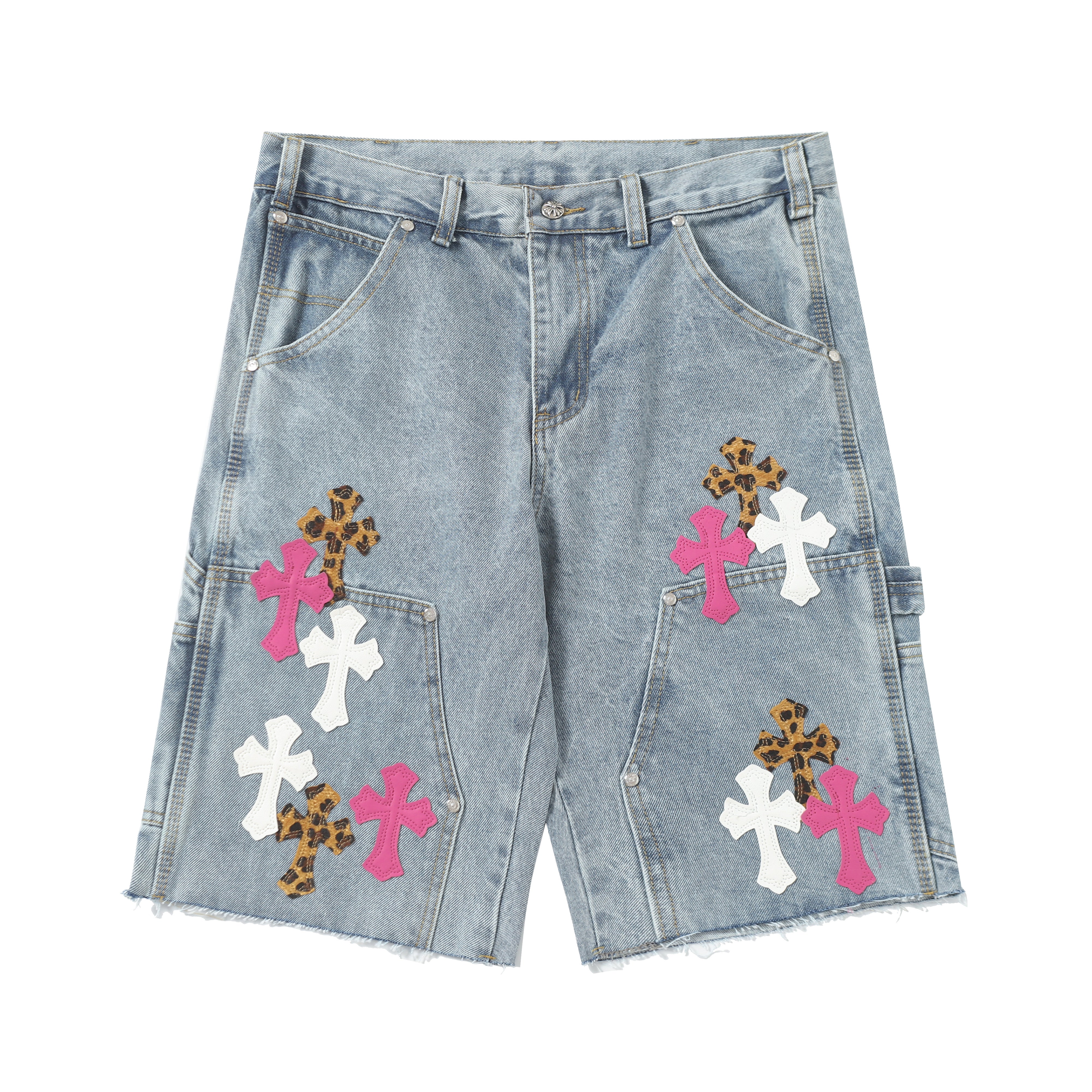 【Chrome Hearts】クロムハーツ ヴィンテージクロスパッチワーク ウォッシュドカーペンターデニムショートパンツ 201