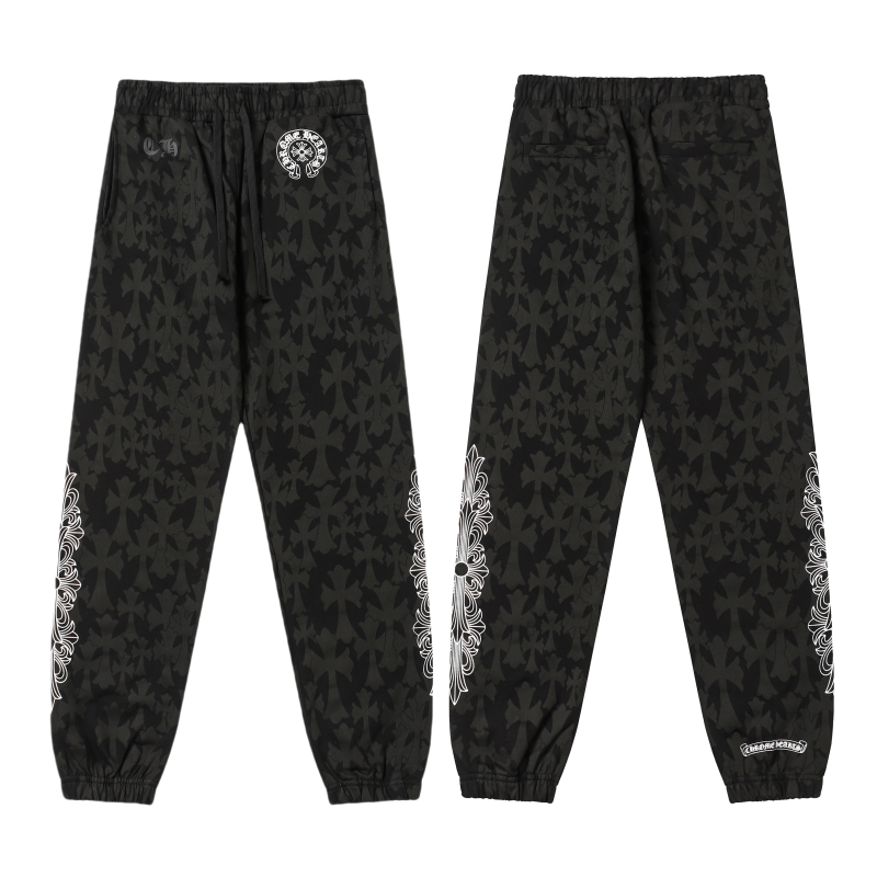 【Chrome Hearts】クロムハーツ ブラック トーナルモノグラム ホースシューロゴ ジョガーパンツ 1021