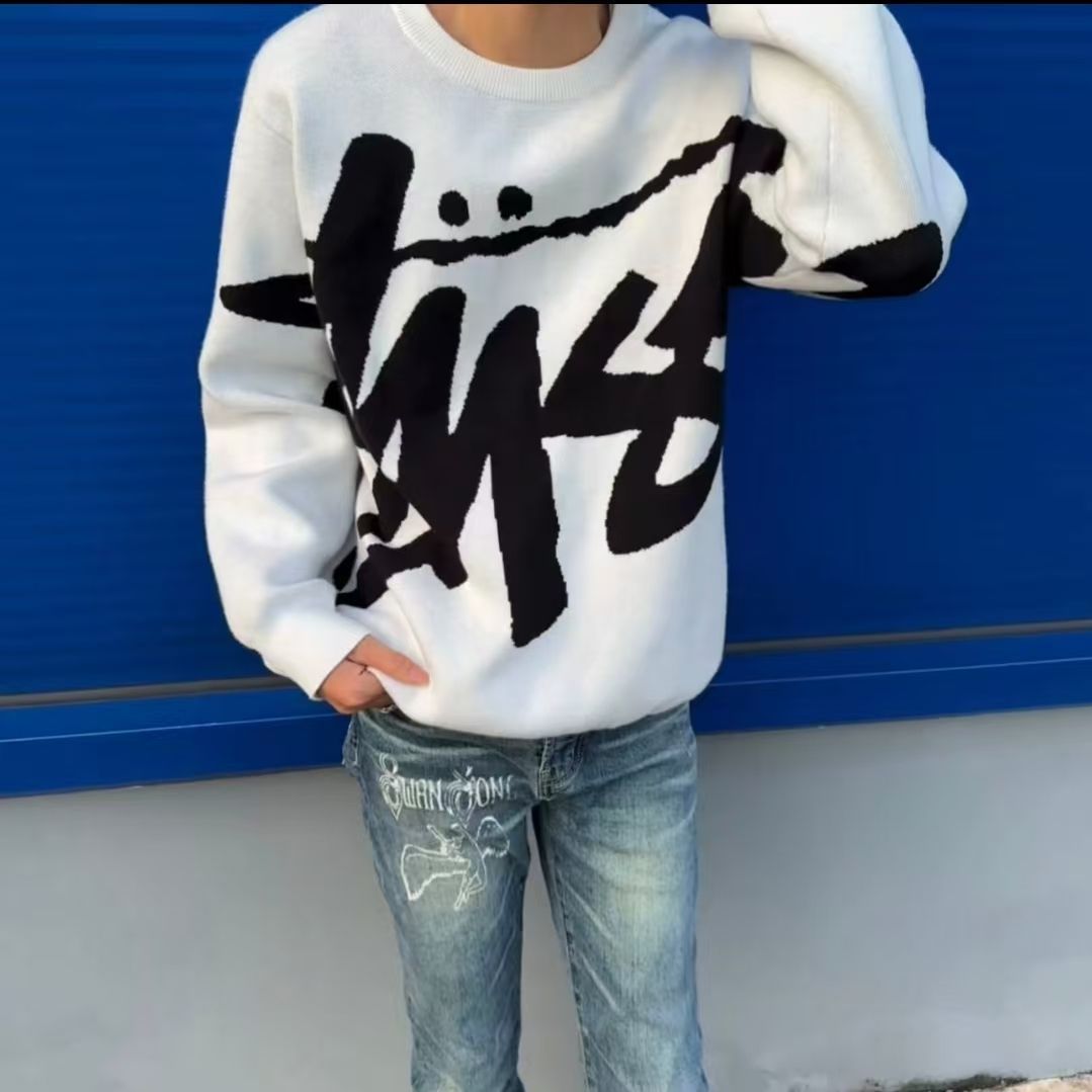 『S-3XL』クルーネック ロゴ メンズレディース ペア セーター ニット カジュアル ゆったり ニットトップス
