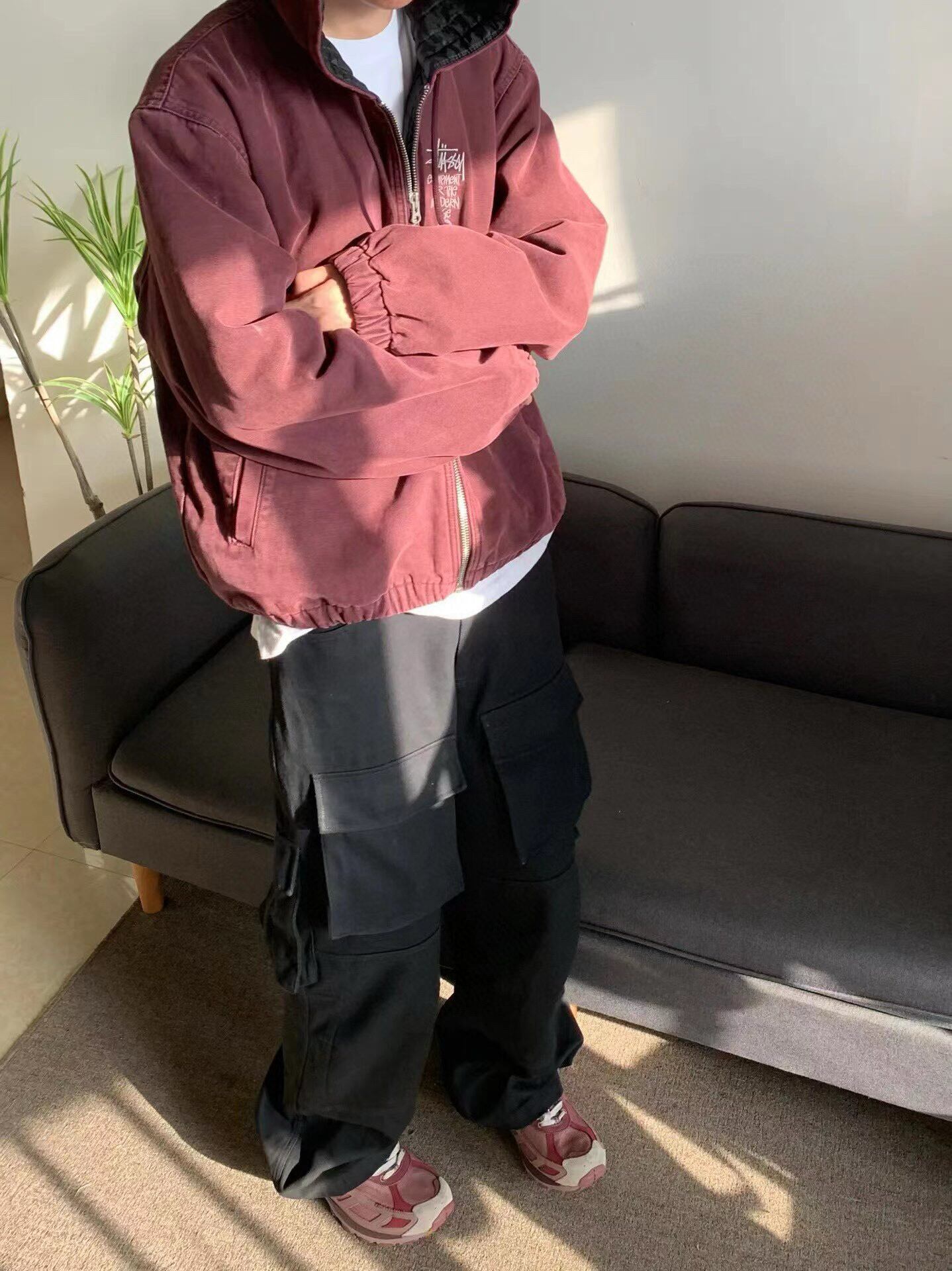 STUSSY帆布保温作業ジャケット綿版ツアー22AW CANVASINSULATED WORK JACKET帆布絶縁水洗いジャケット綿服綿聯帽ジッパーコート男女秋冬