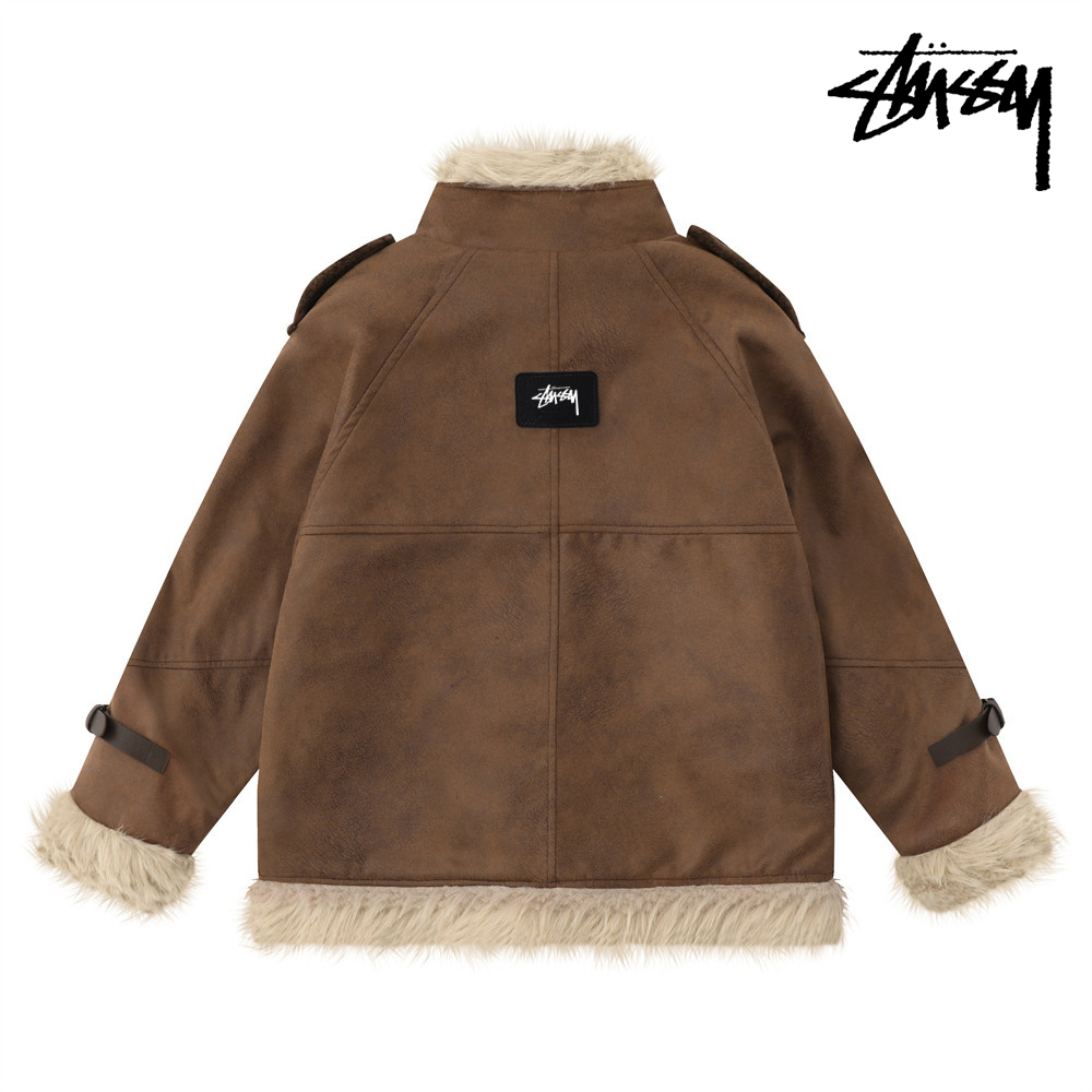 2025年新作 STUSSY ユニセックス スエード マイラール アメリカンスタイル パッチワーク ジャケット