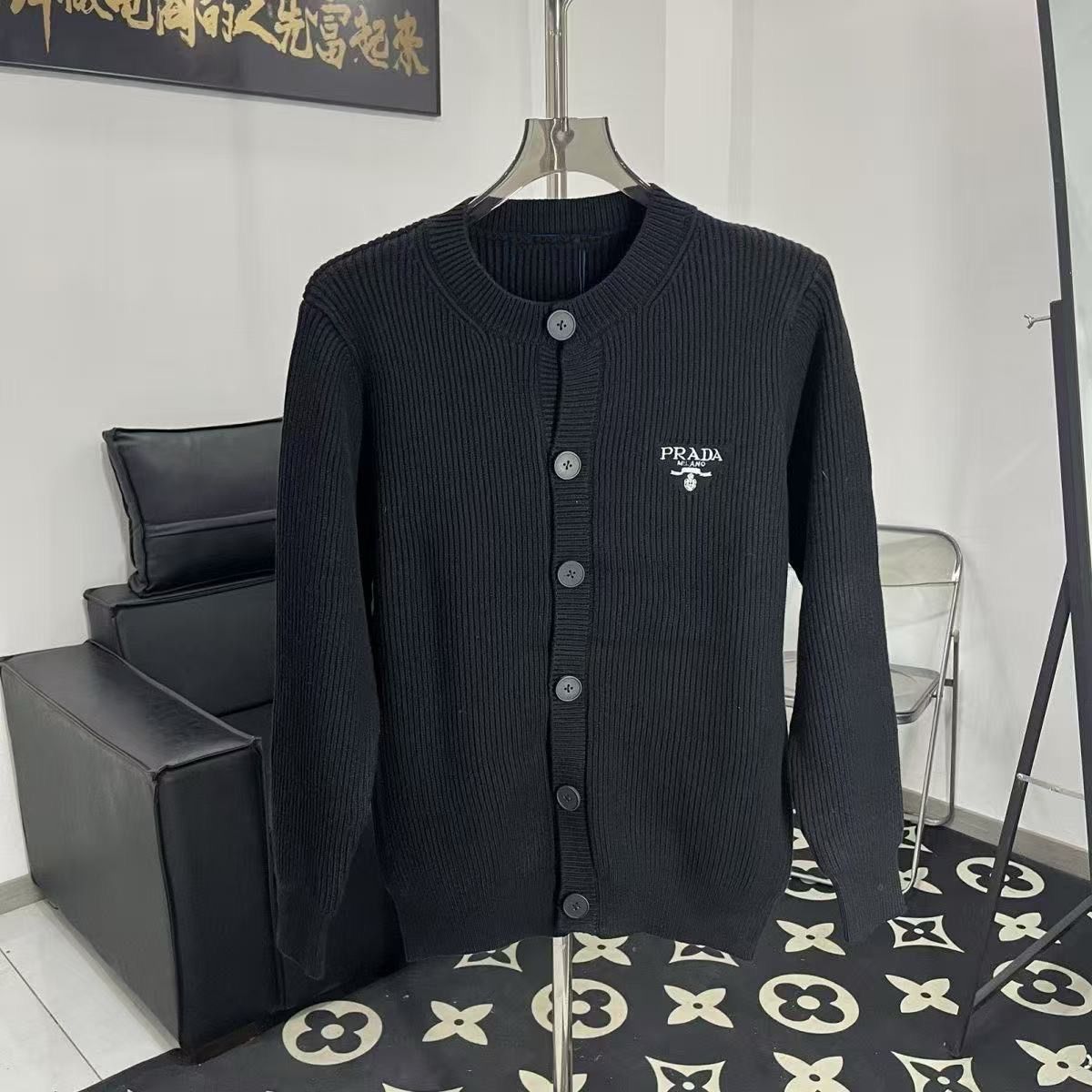 『L-2XL』三角レタリング刺繍ジャケット メンズレディース兼用 ニットカーディガン