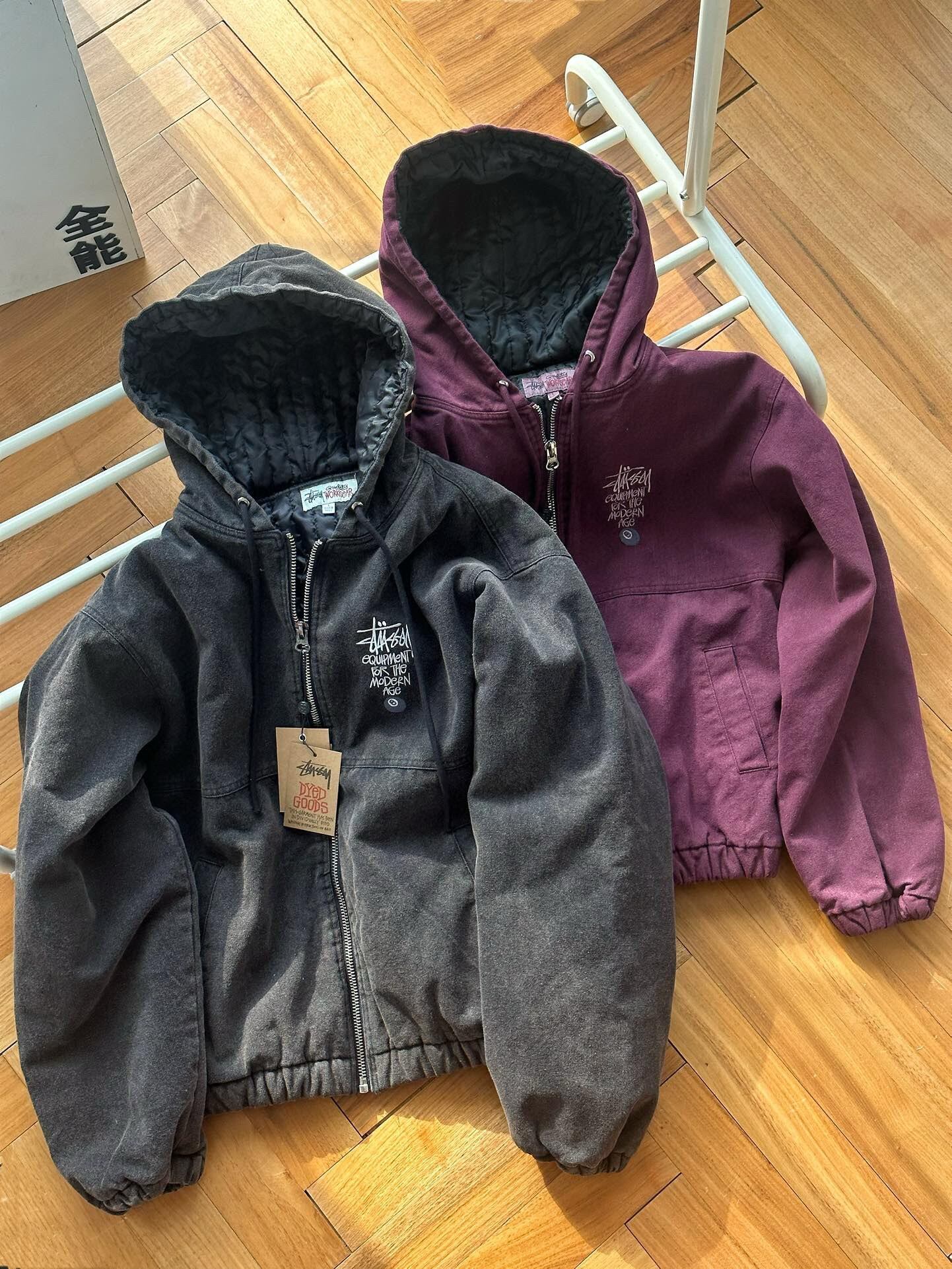 STUSSY帆布保温作業ジャケット綿版ツアー22AW CANVASINSULATED WORK JACKET帆布絶縁水洗いジャケット綿服綿聯帽ジッパーコート男女秋冬