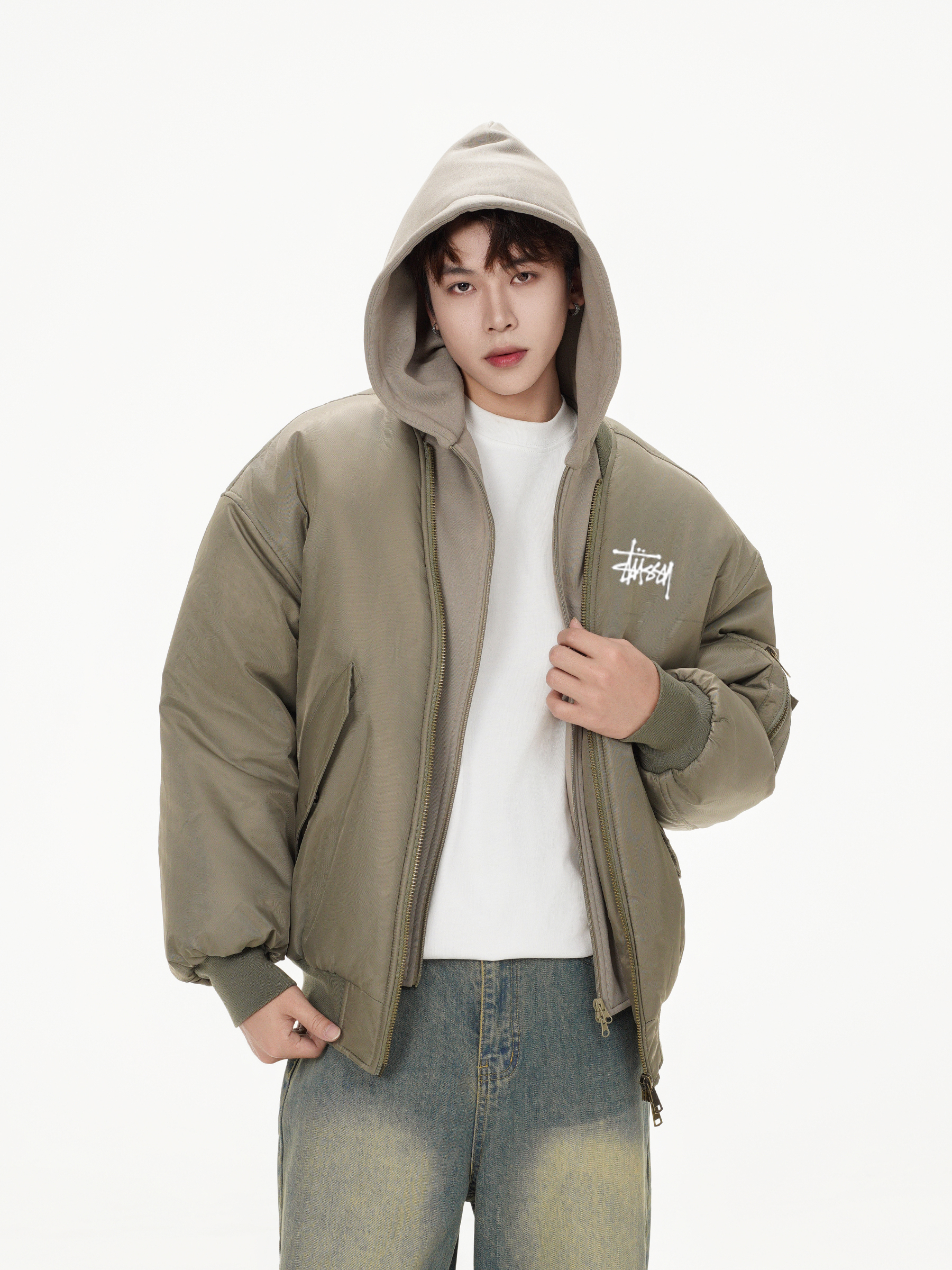 【STUSSY】フード付きダブルレイヤージャケット