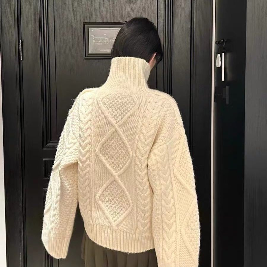 『S-L』冬 フレンチ 柔らかもっちり 厚手 ベージュ タートルネック ニットセーター