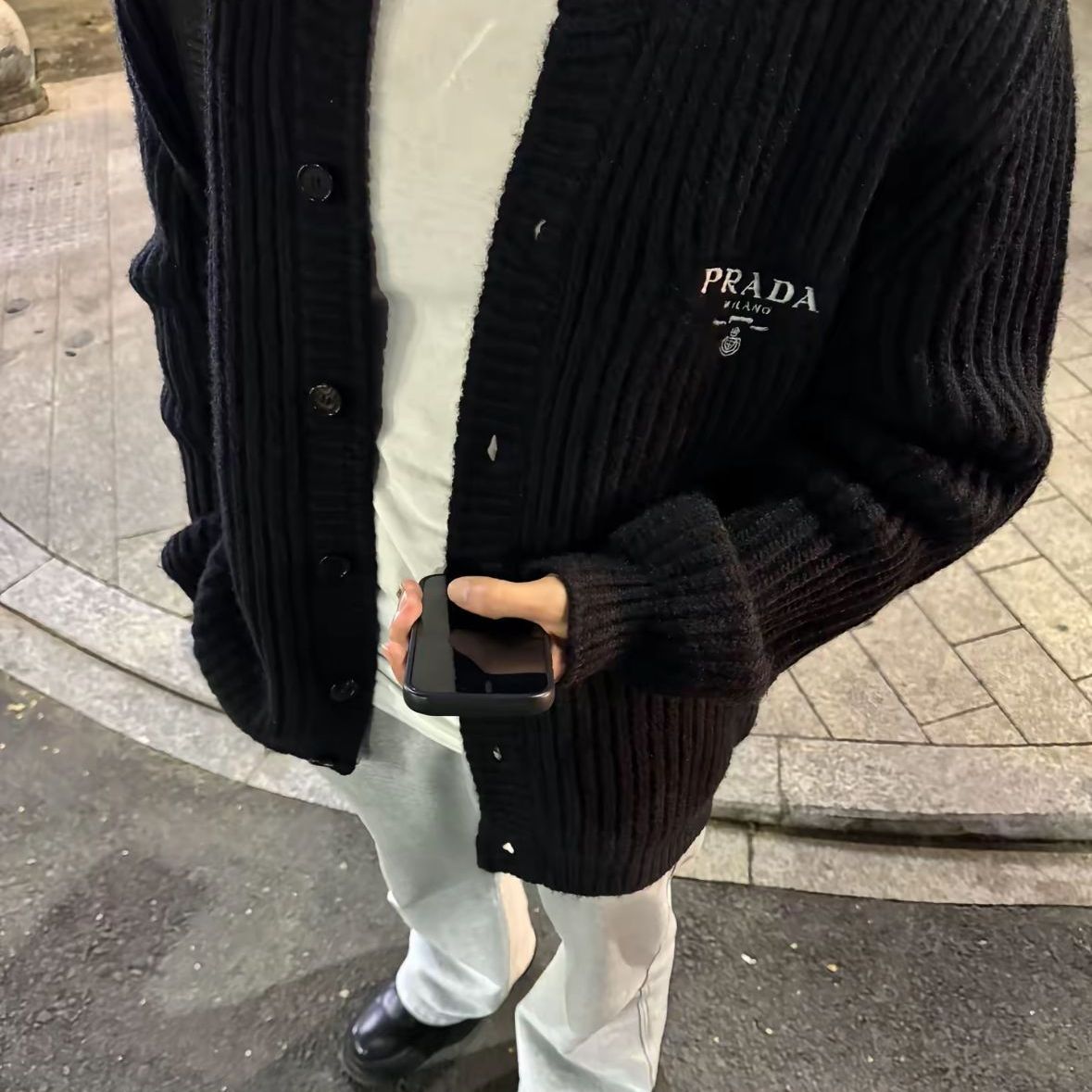 『L-2XL』三角レタリング刺繍ジャケット メンズレディース兼用 ニットカーディガン