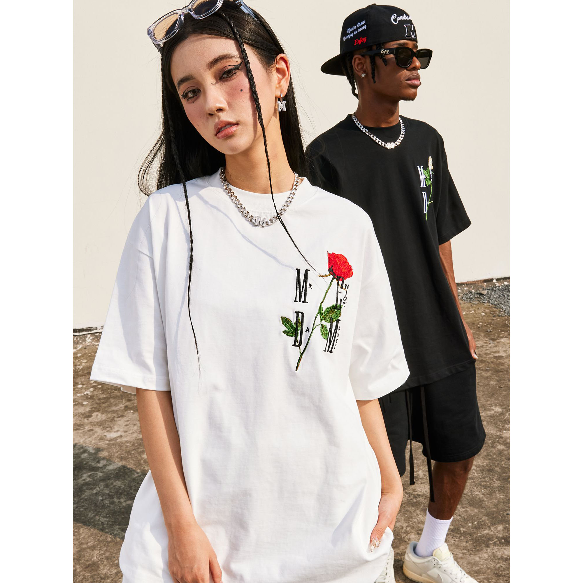トレンド 着心地良い 合わせやすい 刺繍 人気 カップル ルーズ 男女兼用 Tシャツ