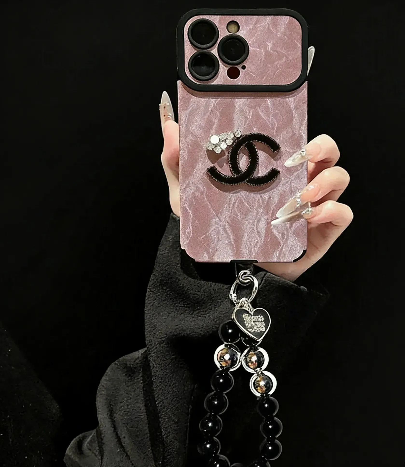 【ペンダントチェーンを送る】彩色アート スマホケース｜ラインストーン付きで上品な輝き