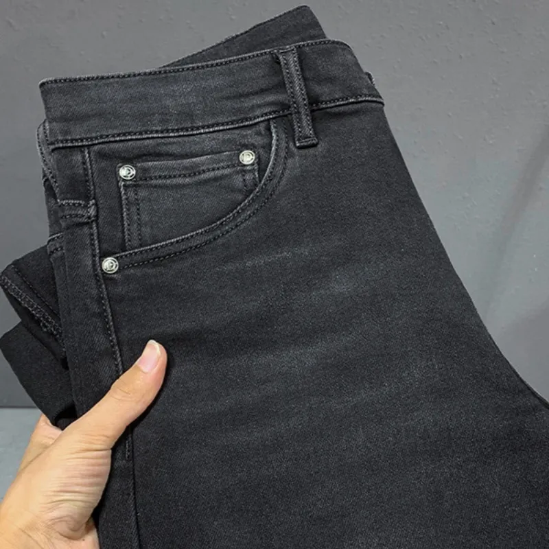 『28-36』高品質 春秋 伸縮性 エンボス加工 ウォッシュ加工 メンズデニムパンツ