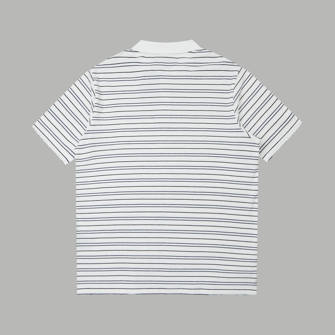 『S-XL』人気爆発中 質感のいい シンプル 折り襟 ボーダー柄 Tシャツ