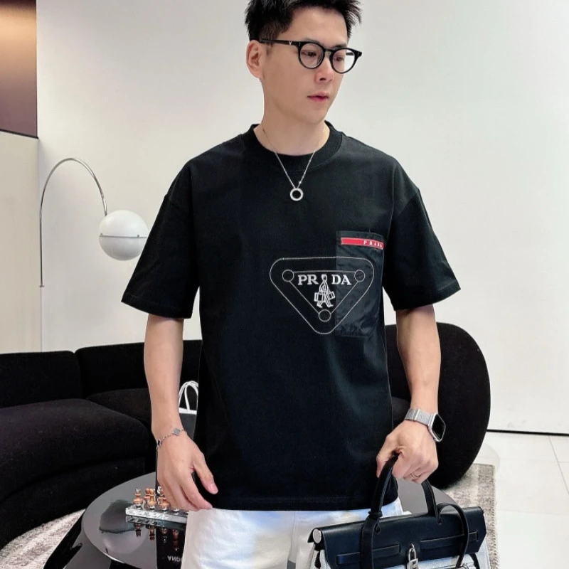 『S-XL』メンズ用夏物刺繍入り半袖Tシャツ、純綿