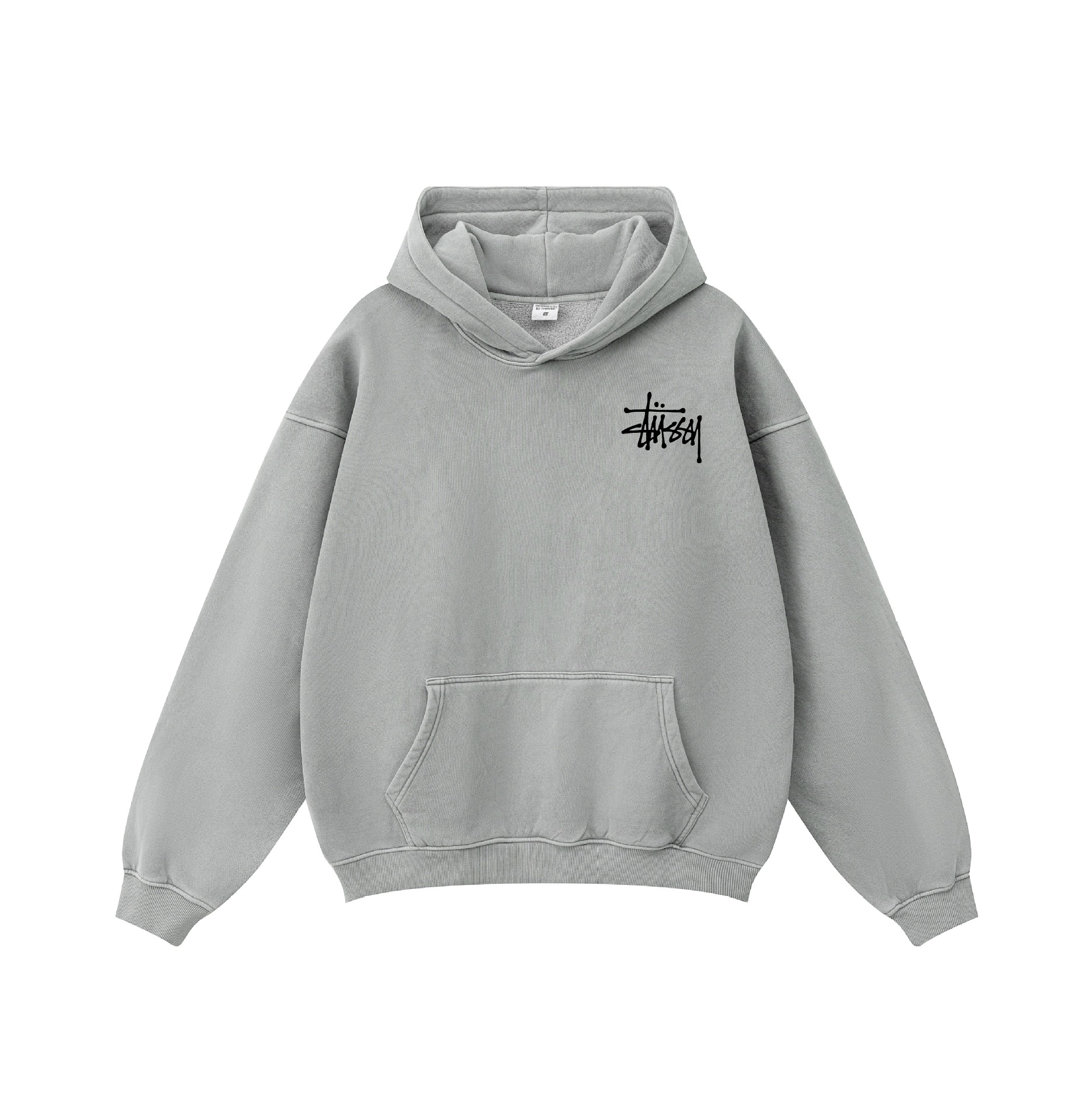 STUSSY ウォッシュド ダメージ フリース パーカー ミディアム グレー