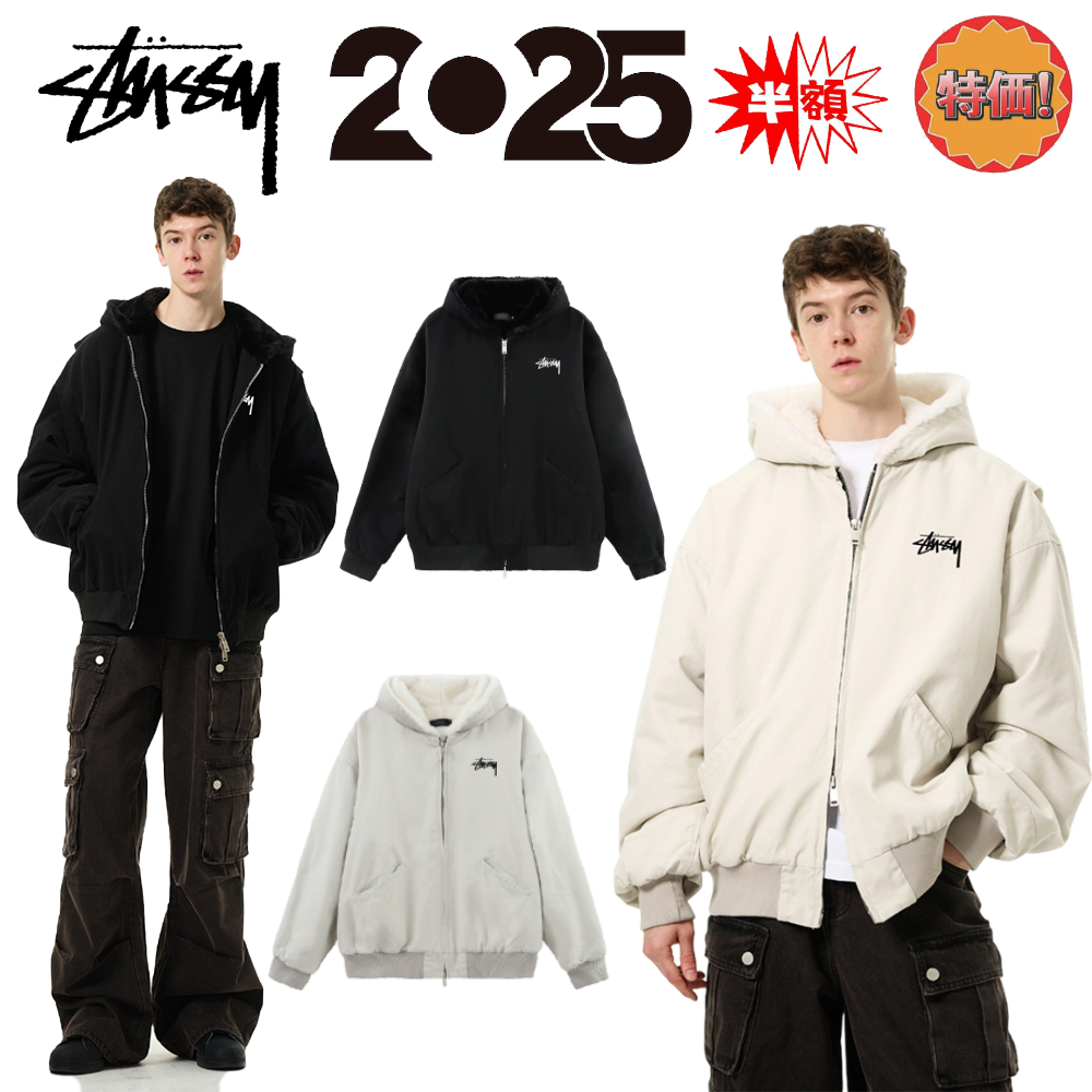 【STUSSY】2025年新作マウンテンカービングコットンジャケット（男女兼用、ベルベット素材、厚手素材）