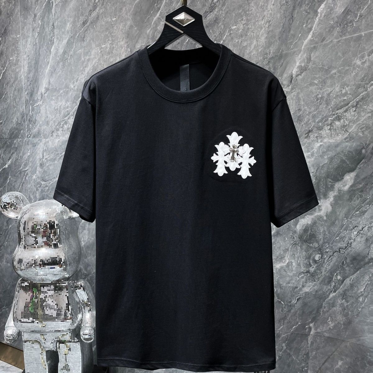 『S-XL』ハイストリート風パッチワーク半袖コットンゆったりユニセックストレンディTシャツ