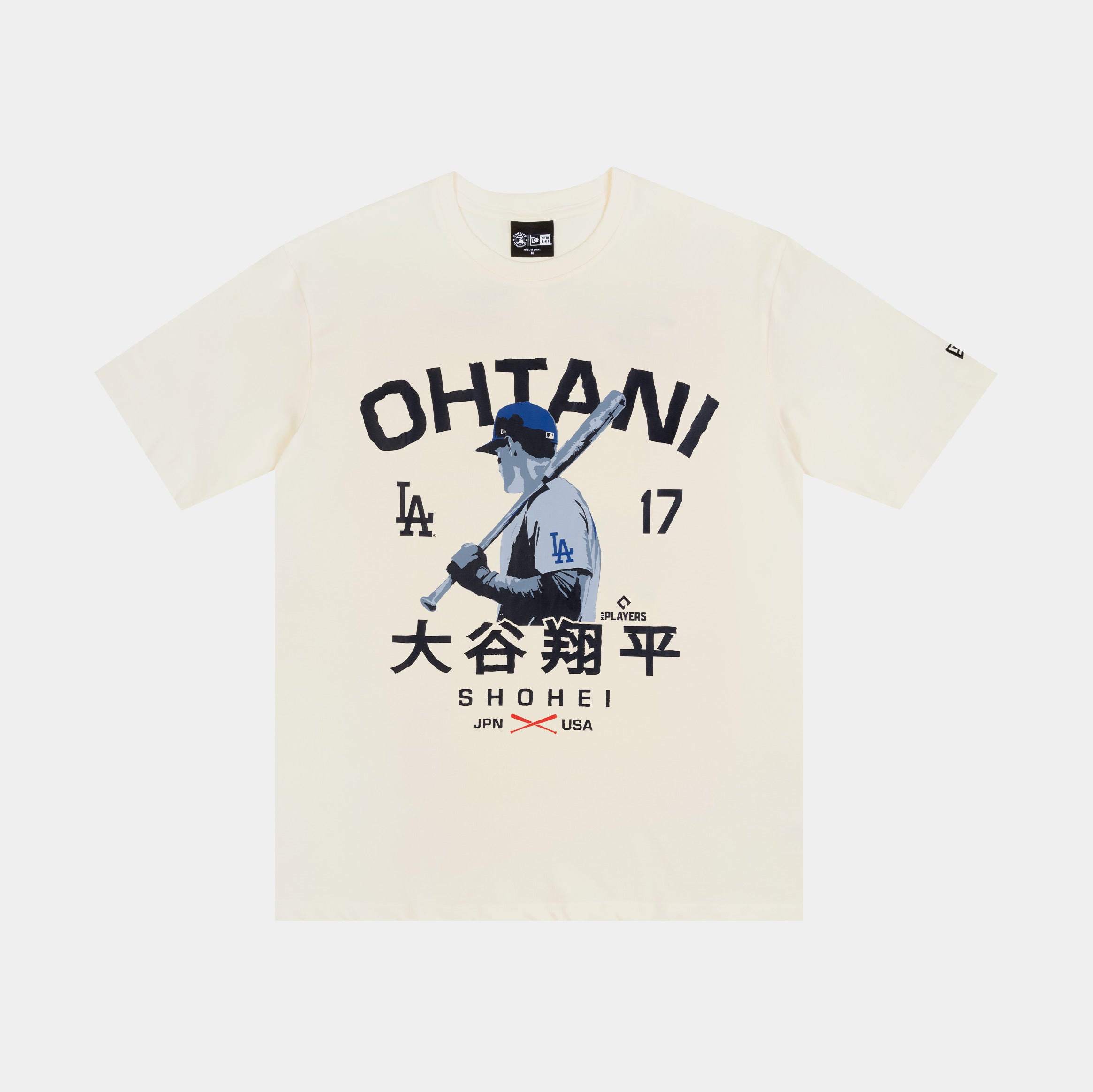 Los Angeles Dodgers Oversized Ohtani Mens Short Sleeve Shirt (Cream/Blue/Black)