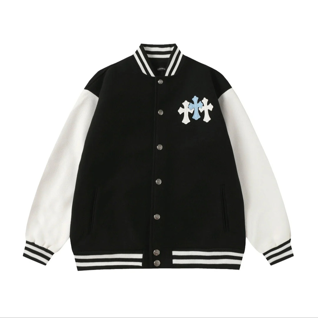 【Chrome Hearts】クロムハーツ ブラック×ホワイト ストリートスタイル ベースボールジャケット