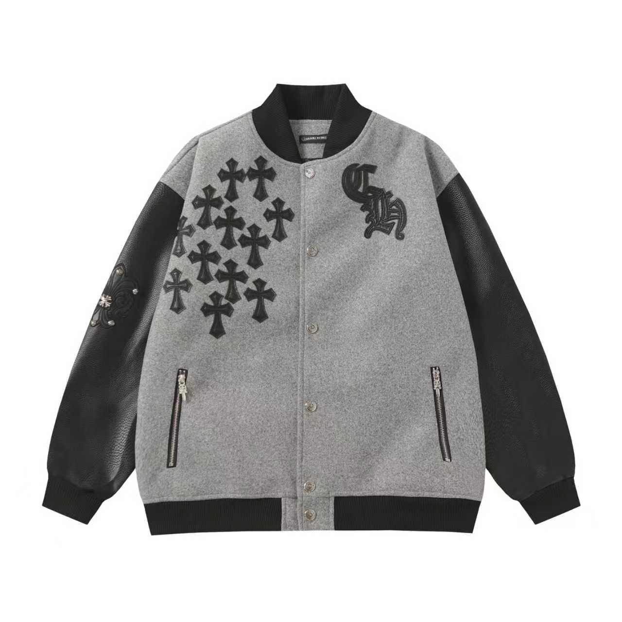 【Chrome Hearts】クロムハーツ マルチクロス グレー×ブラック バーシティジャケット