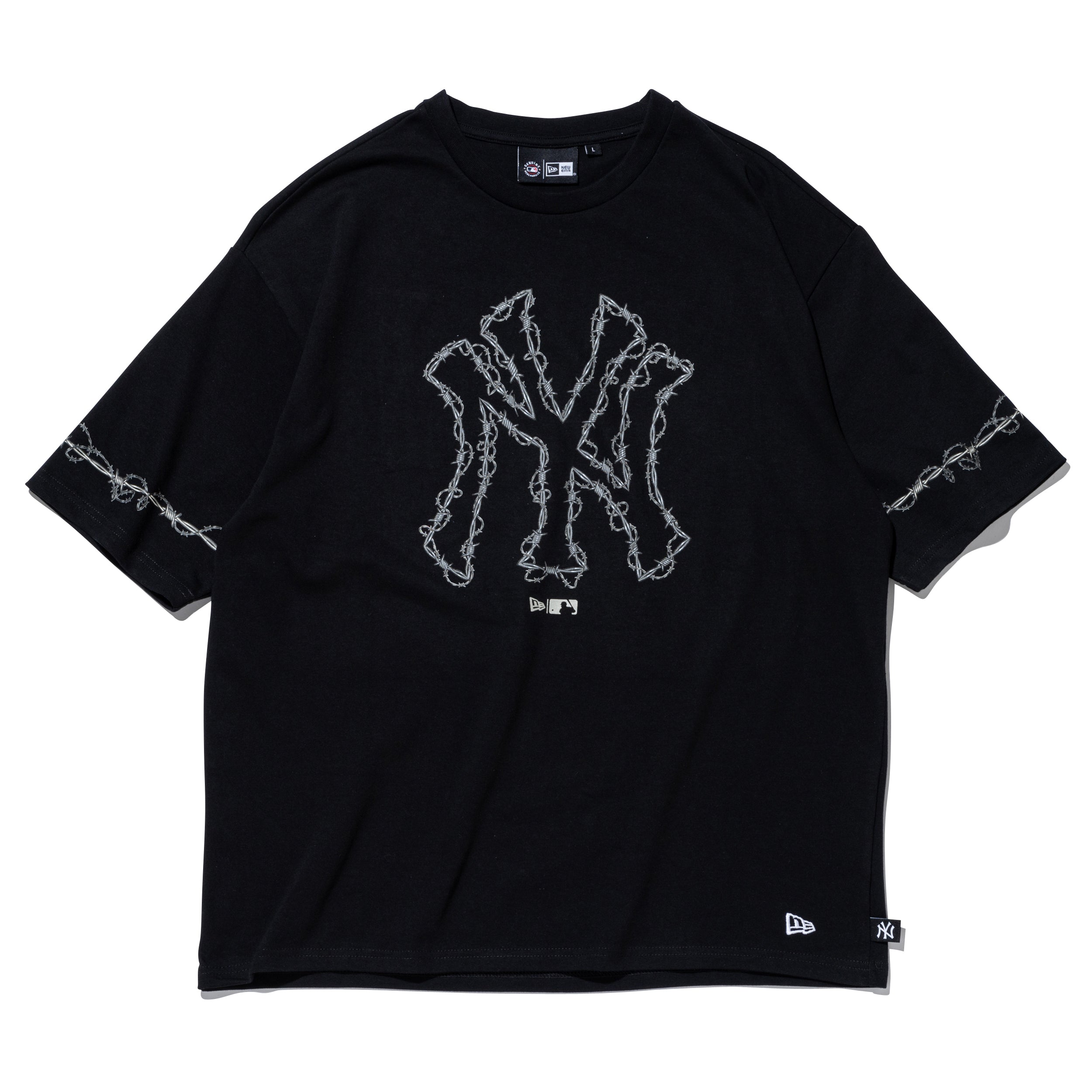 半袖 オーバーサイズド コットン Tシャツ ニューヨーク・ヤンキース barbed wire Halloween ブラック