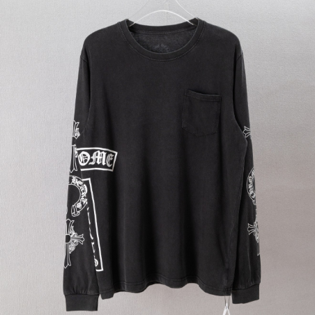 『S-XL』限定ウォッシュ長袖Tシャツ クロスデザイン・コットン素材 ウォッシュドフェードプリント＆切り替えデザイン ゆったりとしたリラックス感のあるスタイル