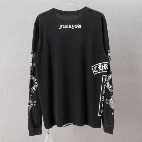 『S-XL』限定ウォッシュ長袖Tシャツ クロスデザイン・コットン素材 ウォッシュドフェードプリント＆切り替えデザイン ゆったりとしたリラックス感のあるスタイル