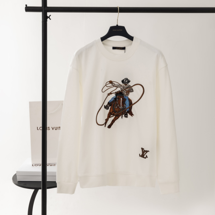 『S-XL』大活躍 ウエスタン カウボーイ 刺繍 重厚感 クルーネック スウェット 高品質 防寒 快適
