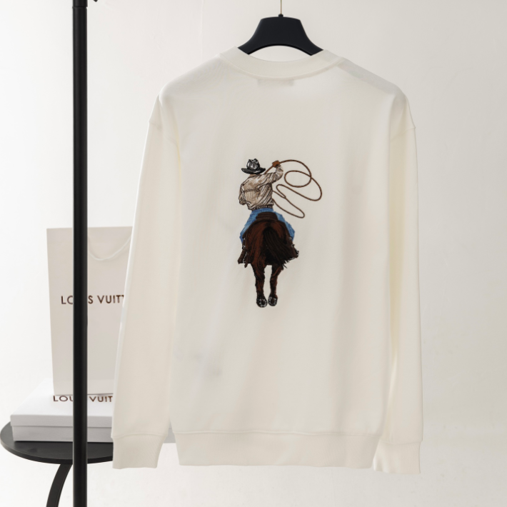 『S-XL』大活躍 ウエスタン カウボーイ 刺繍 重厚感 クルーネック スウェット 高品質 防寒 快適