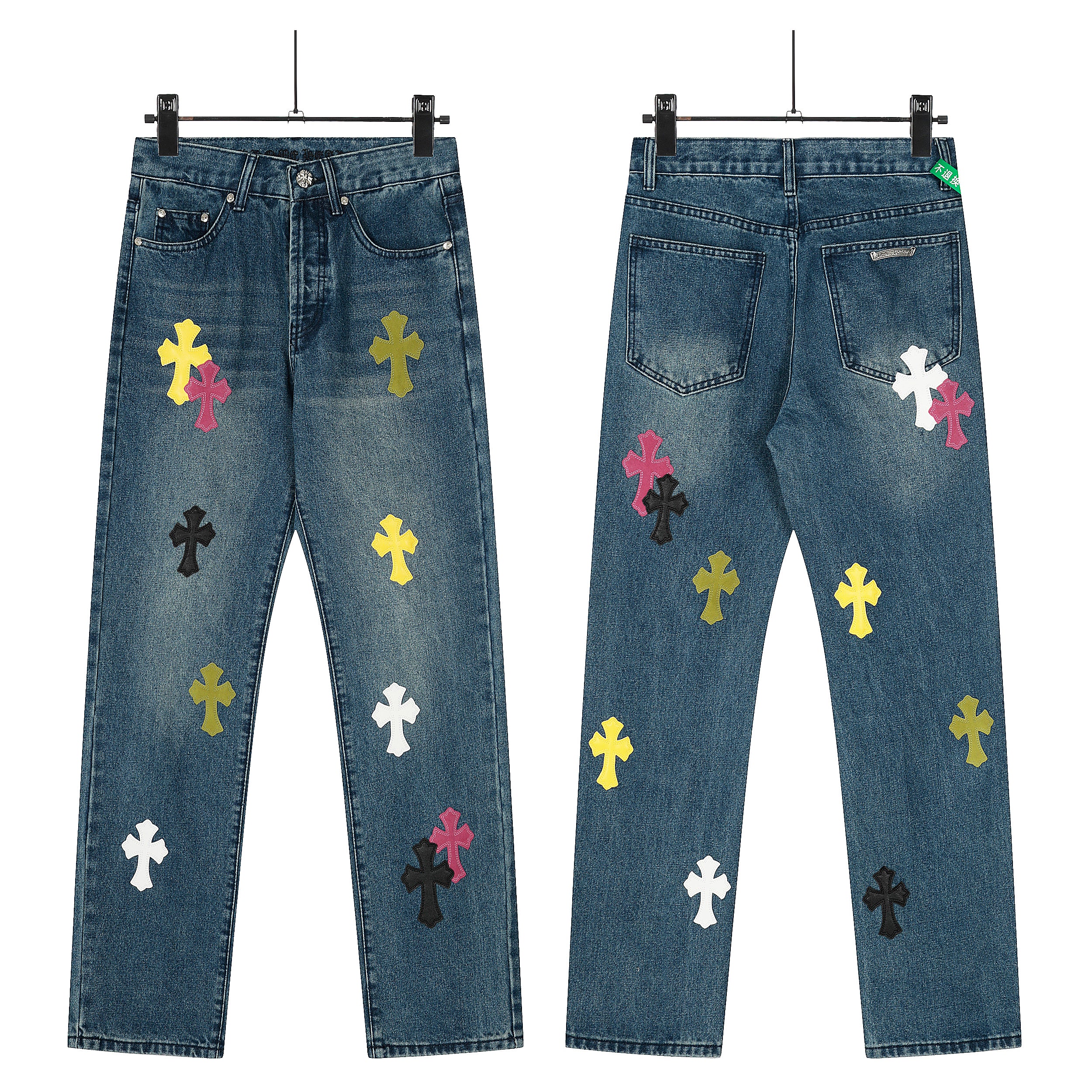 【Chrome Hearts】クロムハーツ 限定版 カラフルレザー マルチカラー ハイストリートワークジーンズ