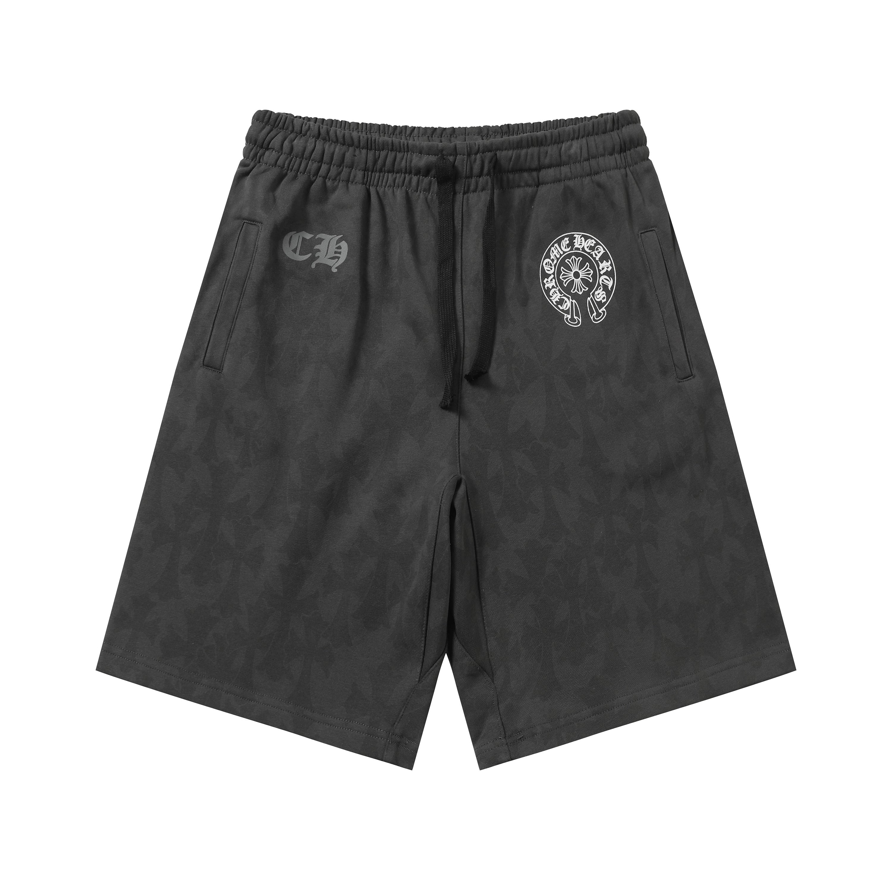 【Chrome Hearts】クロムハーツ ブラック トーナルモノグラム ホースシューロゴ ショートパンツ