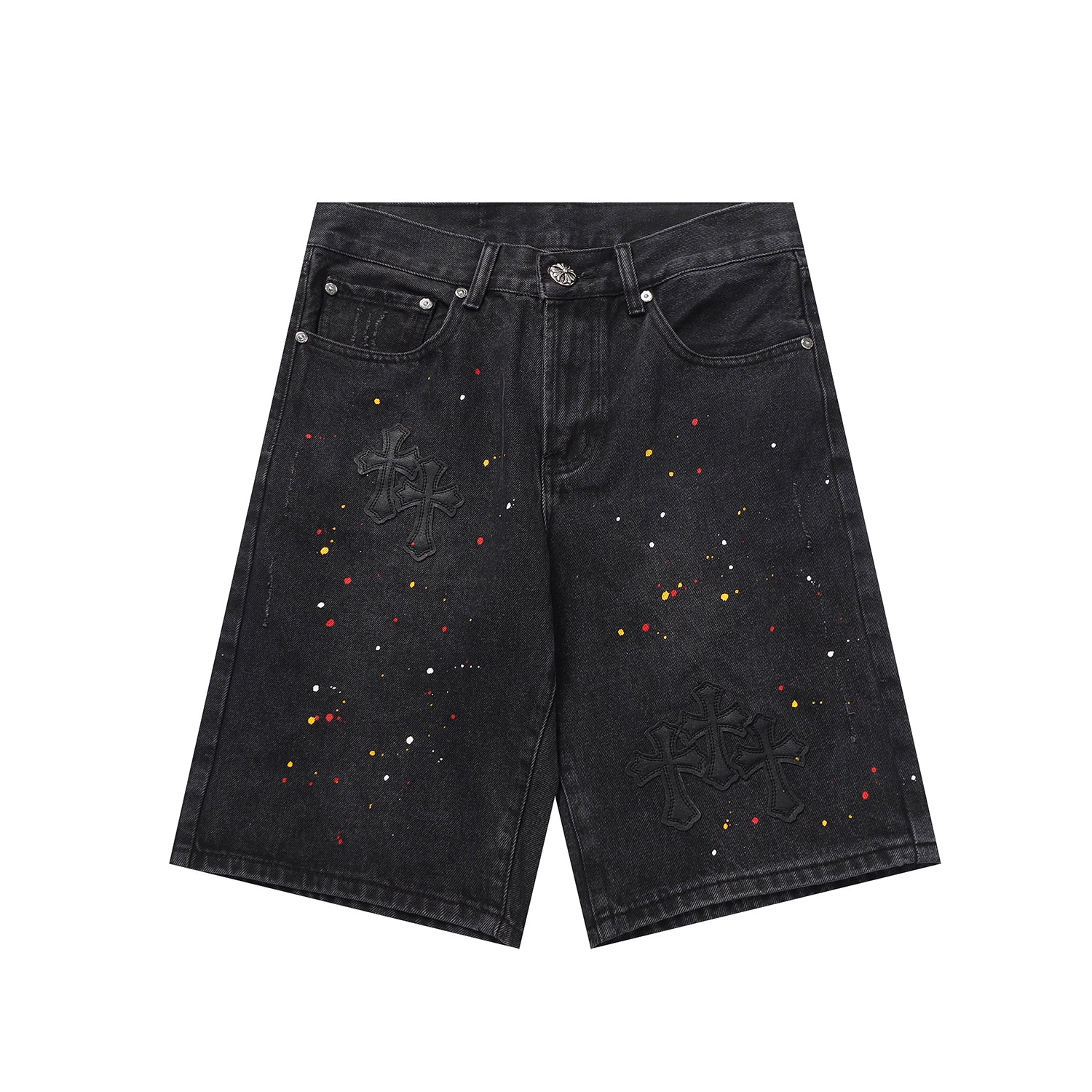 【Chrome Hearts】クロムハーツ クロスパッチ 刺繍＆ハンドペイント デニムショートパンツ 9927