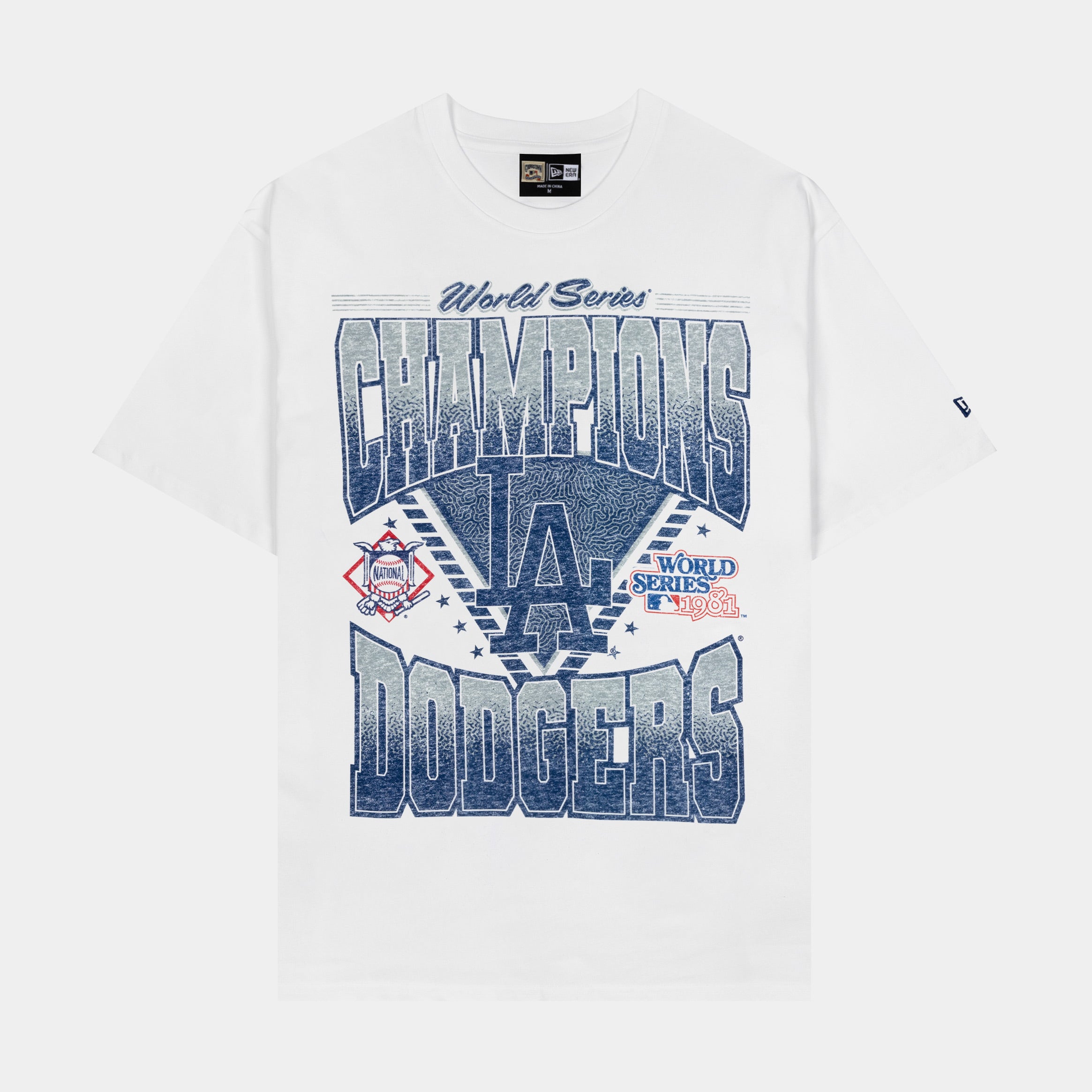 Los Angeles Dodgers World Series Champions Mens Short Sleeve Shirt (White/Royal Blue/Silver)