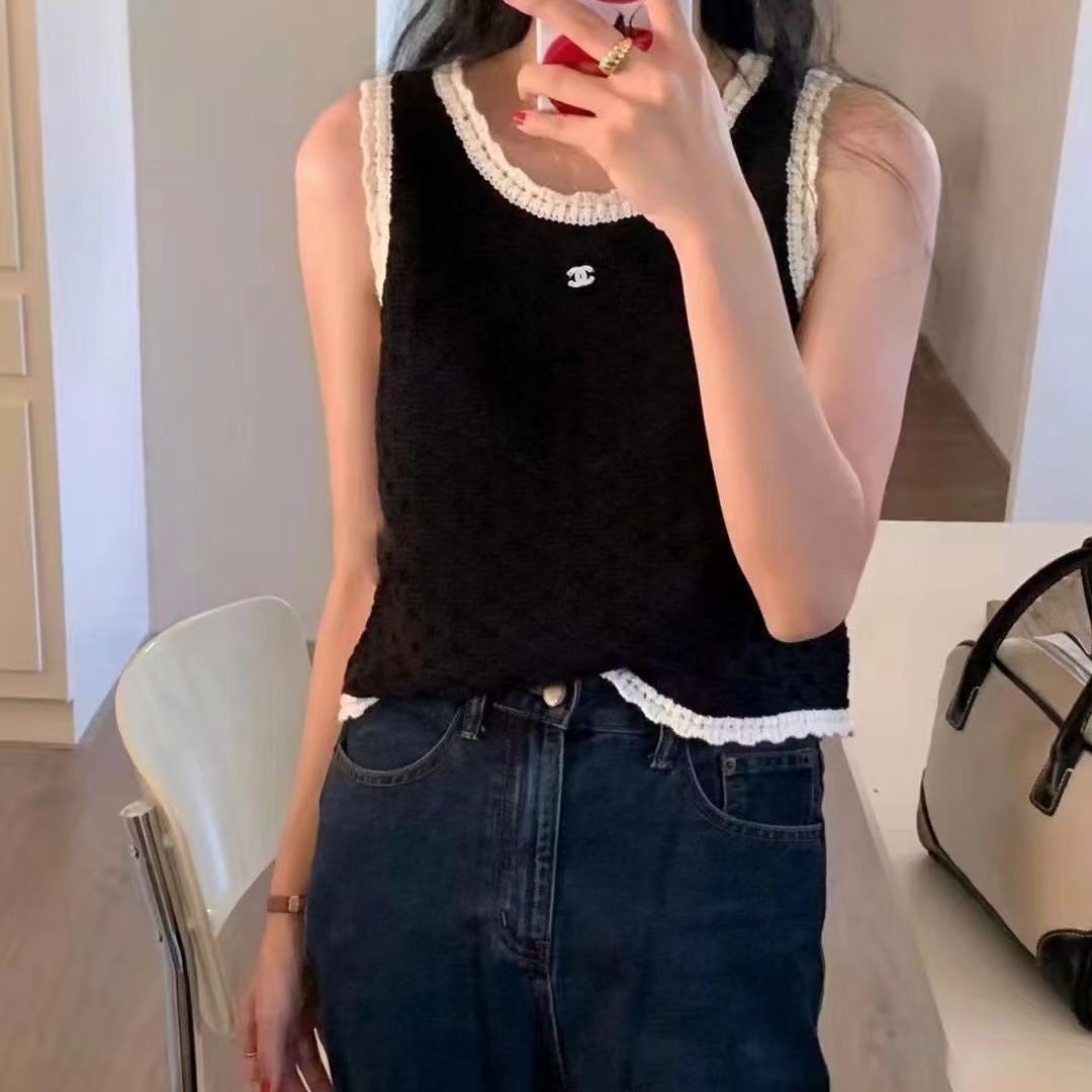 【S-XL】レースニットキャミ スリムシルエット 夏用ショートトップス
