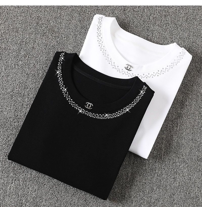 【S-5XL】スリムシルエット クルーネック 半袖Tシャツ｜ラインストーンデザイン
