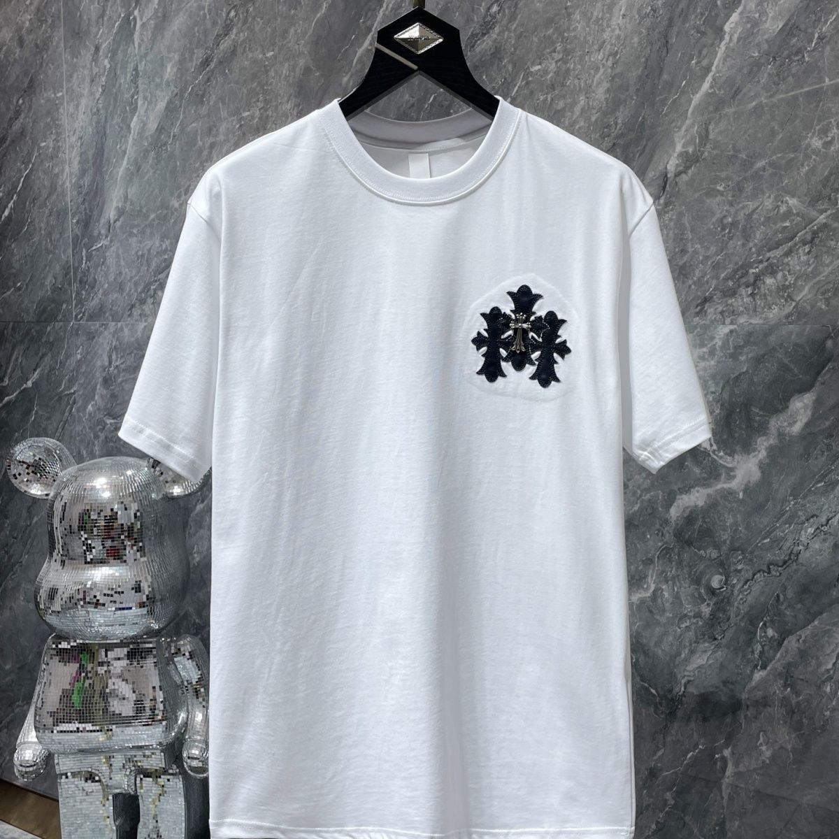 『S-XL』ハイストリート風パッチワーク半袖コットンゆったりユニセックストレンディTシャツ
