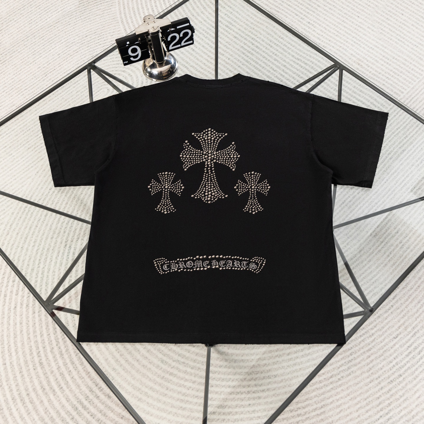 『S-XL』新作のハイストリートブランドのビーズ装飾付きヘビーデューティー半袖クルーネックTシャツ
