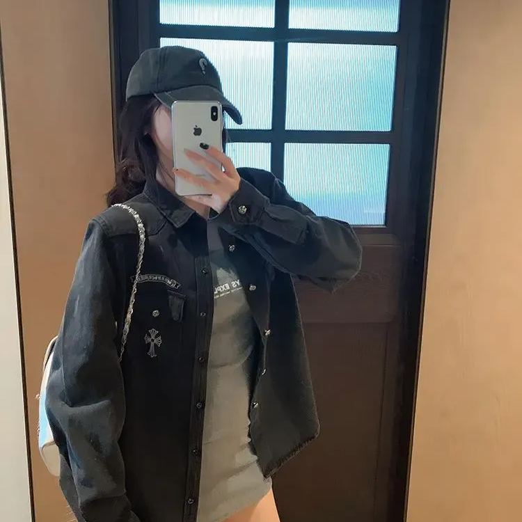 『S-2XL』レディースデニムシャツ、春の新作、ゆったり長袖シャツジャケット