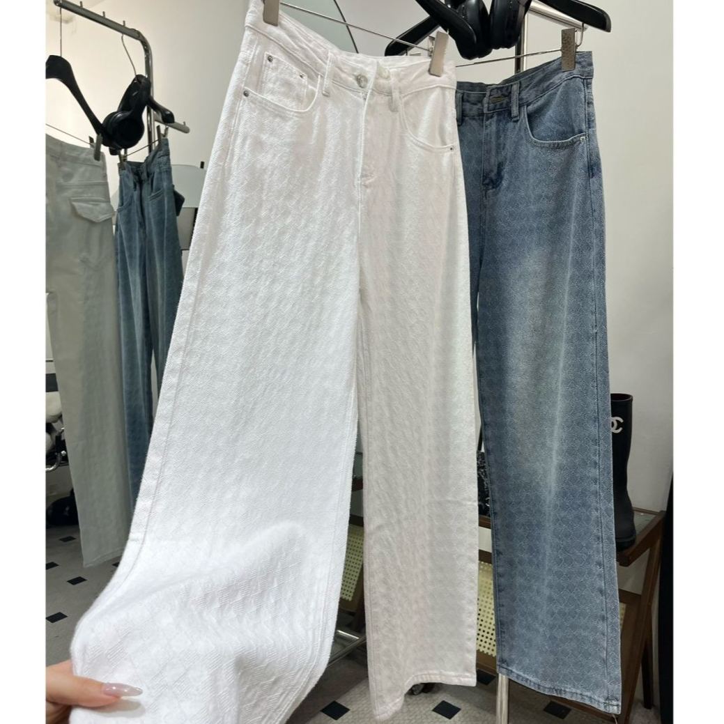 レトロなストレートレッグのハイウエストジーンズ、スリムに見えるカジュアルでゆったりとした女性用ロングパンツ